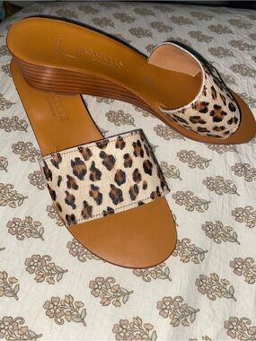 K.Jacques Leopard Print Slide Mules in Tan and Black